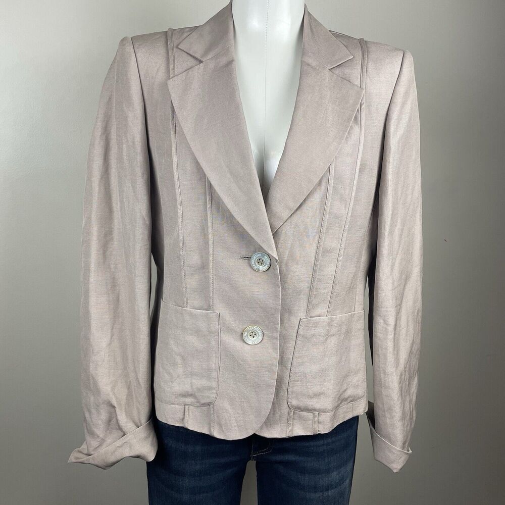 Madeleine Classic 2 Button Champagne Color  silk linen blend blazer Size USA 8